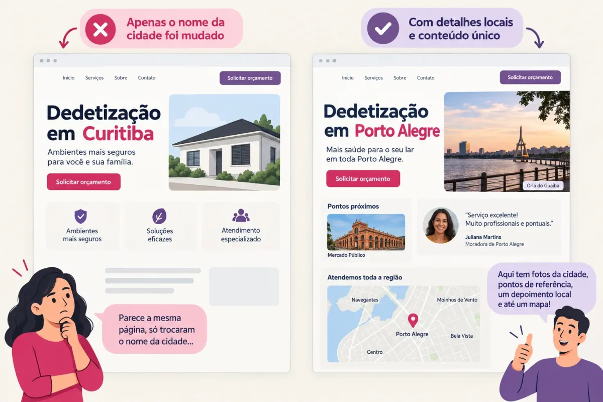 Página local copiada versus página com detalhes únicos da região